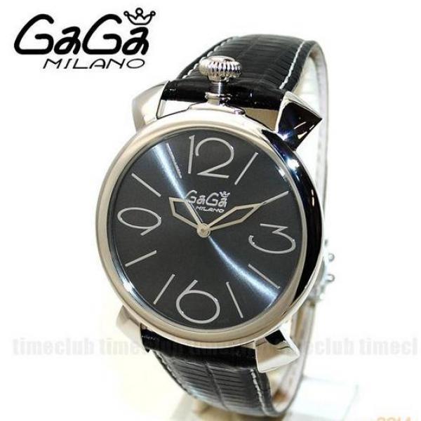 実用性あるガガミラノマニュアーレ シン マヌアーレ46mm ブラック レザー/シルバー腕時計.162.
