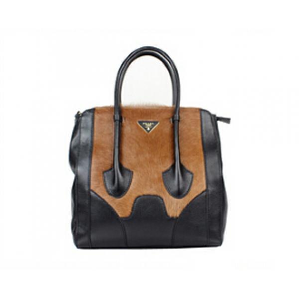 カワイイ prada トートバッグ コピーハンドバッグ レザー&times;馬毛 ブラック&times;ブラウン.68.