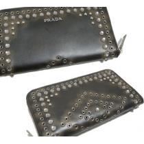 プラダPRADAビジュースタッズファスナー長財布1M0506濃茶EBANO.105.