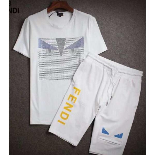 格安！FENDI フェンディ コピー品激安 半袖Tシャツ 上下セット 4色可選