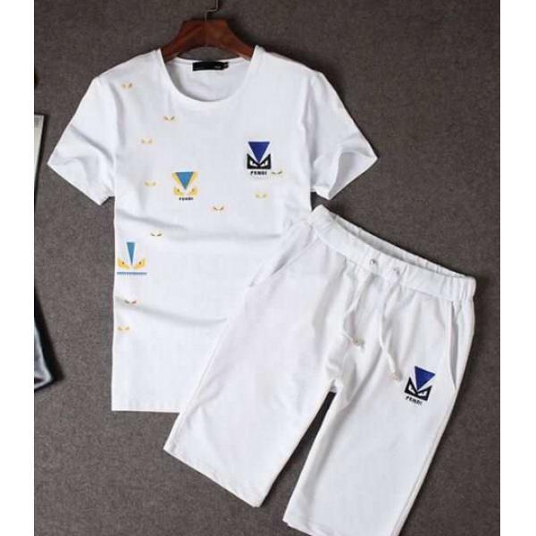 2026春夏 完売品 FENDI フェンディ コピー通販 半袖Tシャツ 上下セット 2色可選