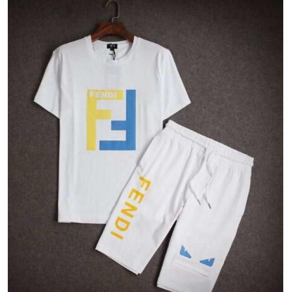 ★安心★追跡付 FENDI フェンディ 偽物 半袖Tシャツ 上下セット 4色可選