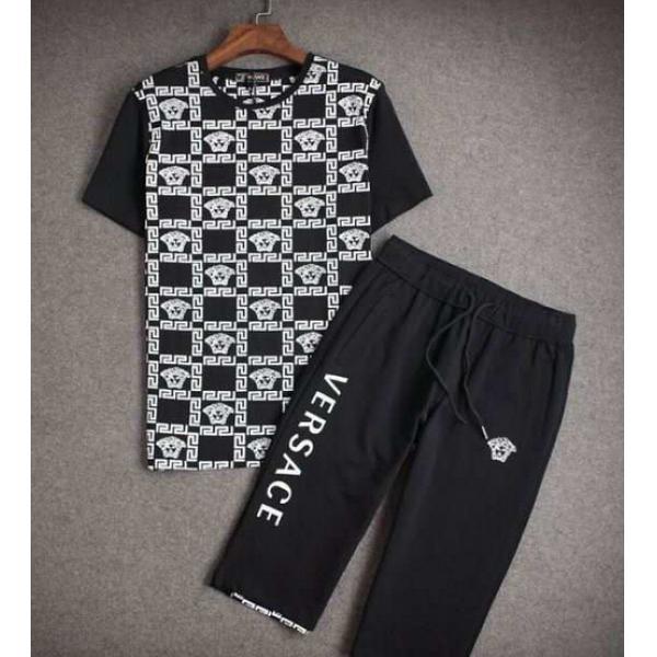 完売品 2025春夏 VERSACE ヴェルサーチ コピー通販  半袖Tシャツ 上下セット 2色可選