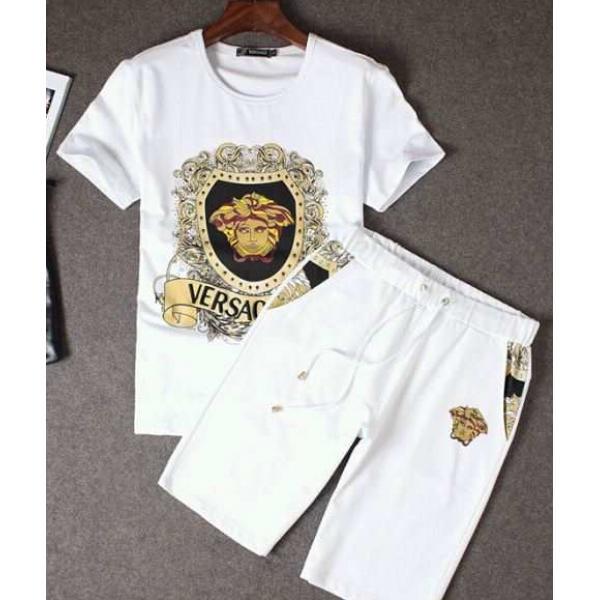 高級感演出 VERSACE ヴェルサーチ  コピー通販 半袖Tシャツ 上下セット 2色可選