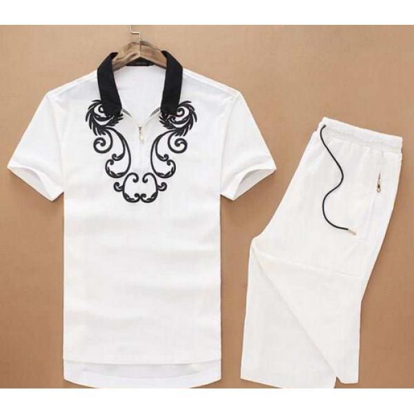 個性派 2026春夏 VERSACE ヴェルサーチ 偽物 半袖Tシャツ 上下セット スタンドネック