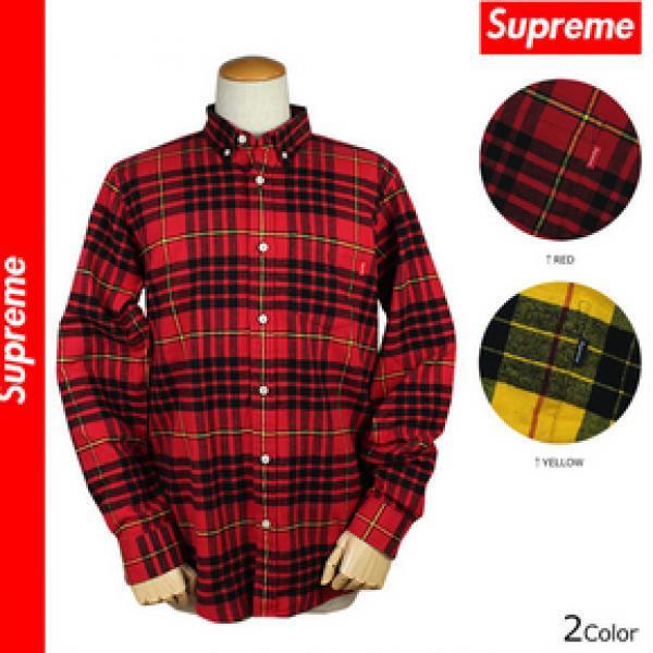 美品　シュプリーム Supreme 長袖 ボタン シャツ レッド イエロー チェック ネルシャツ メンズ