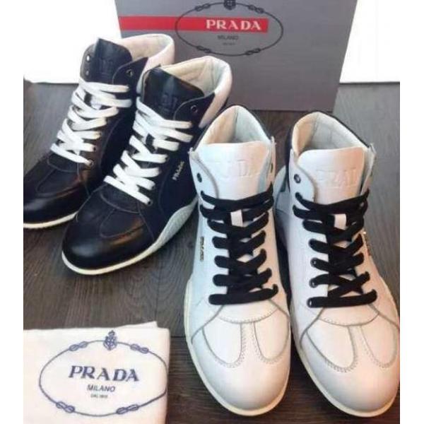 完璧な白黒の結合！2026 PRADA プラダ ハイカットスニーカー 2色可選 抗菌?防臭加工