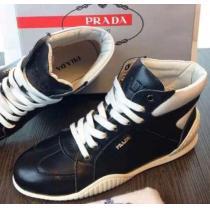 完璧な白黒の結合！2026 PRADA プラダ ハイカットスニーカー 2色可選 抗菌?防臭加工