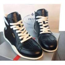 完璧な白黒の結合！2026 PRADA プラダ ハイカットスニーカー 2色可選 抗菌?防臭加工