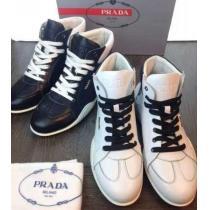 完璧な白黒の結合！2026 PRADA プラダ ハイカットスニーカー 2色可選 抗菌?防臭加工
