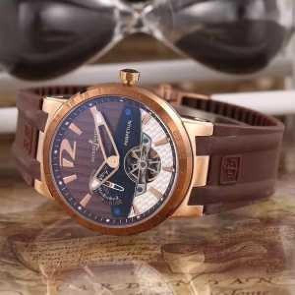 2026 抜群の雰囲気が作れる! ユリスナルダン ULYSSE NARDIN 3針クロノグラフ 透かし彫りムーブメント 男性用腕時計.183.