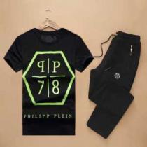 スタイリッシュな印象 フィリッププレイン PHILIPP PLEIN 落ち着いた半袖セットアップ 2色可選