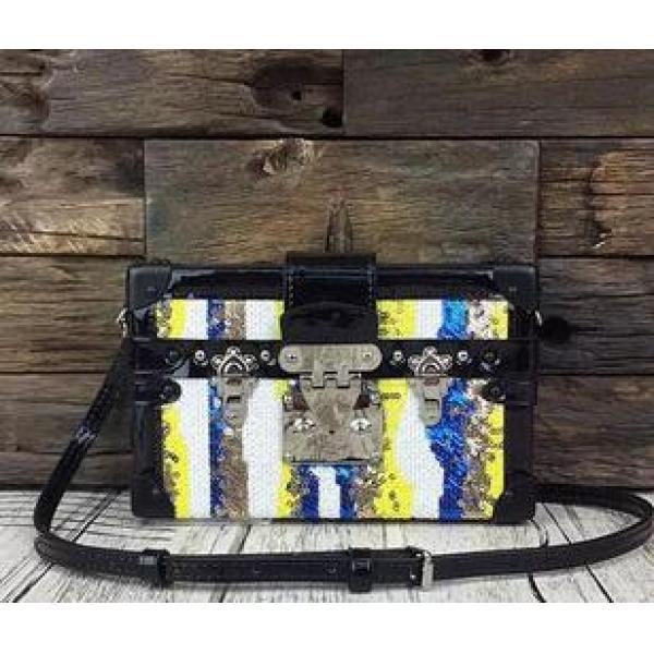  洗練されたスタイル　ルイヴィトン　プティット・マル　レザーｘスパンコール　繊細なデザインに　ショルダーバッグ　イエローｘブルーｘホワイトｘブラック..49..49..49..49..49..49..49..49..49..49..49..49.