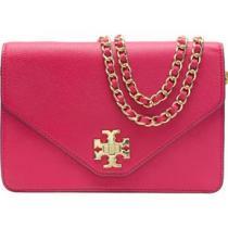 SUPER★SALE！TORYBURCHトリーバーチ  KIRA ENVELOPE CROSS-BODY 斜めがけカーネーションレッド&times;ゴールド レザー.493.