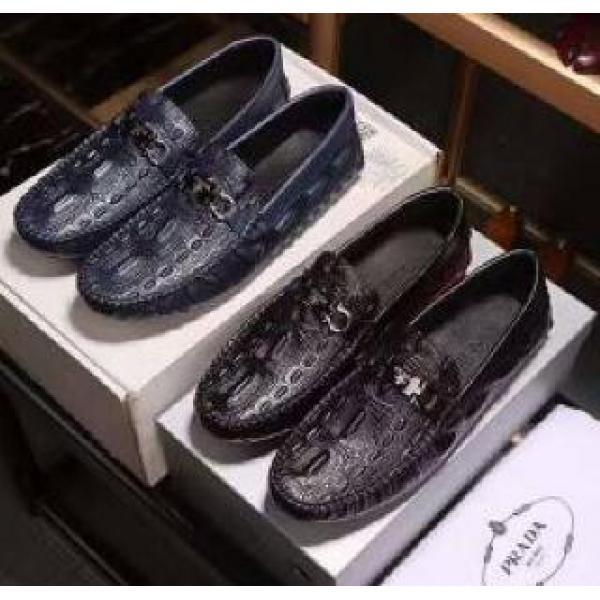 履きやすいプラダシューズメンズレザーモカシンPRADAフラットシューズロファー 2色可選