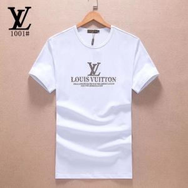 ルイヴィトンメンズＴシャツLOUIS VUITTONクールネックプリント半袖Ｔシャツロゴあり２色可選択