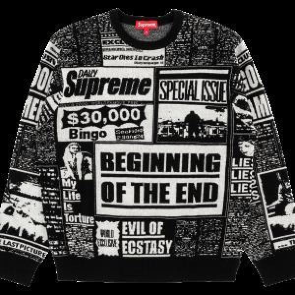 Supreme 18FW Newsprint Sweaterシュプリーム SUPREME プルオーバー 2色可選 圧倒的人気新着