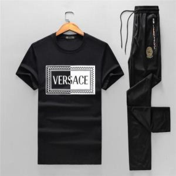 上下セット正規品保証19春夏 2色可選 VERSACE最新☆大人気☆話題沸騰 ヴェルサーチ 半袖