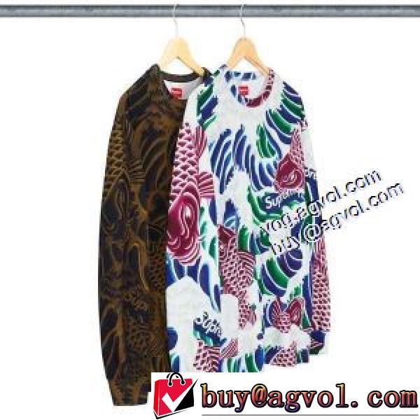 高品質 人気 シュプリーム SUPREME 長袖Tシャツ 2026秋冬 锦鲤浪花男女レジャーゆったり長袖TシャツコイTEE 2色可選