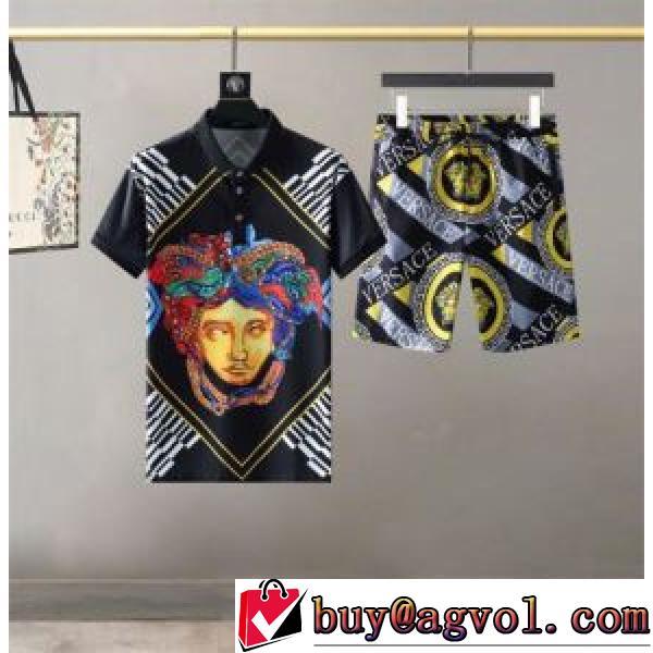 VERSACEブランドコピー 2色可選 半袖Tシャツ 上下セット ヴェルサーチVERSACE 2026春夏 美品！