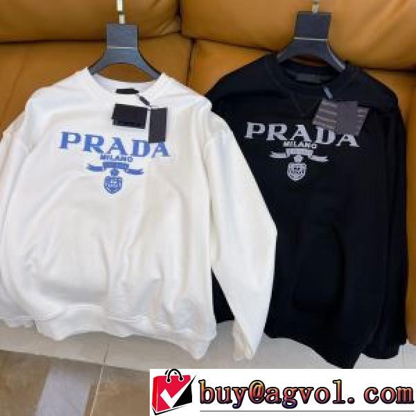 プルオーバーパーカー 海外セレブ愛用 プラダ PRADA ロゴパーカー 2色可選 プラダコピー オリジナルプリント 収縮性のある 長袖Tシャツ