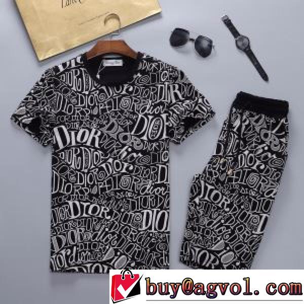 ラウンドネック 自然な肌触り 吸汗速乾 2026新作 半袖Tシャツ セットアップ上下 ディオール DIOR プリント レジャー ディオールスーパーコピー 2色可選 極上の着心地