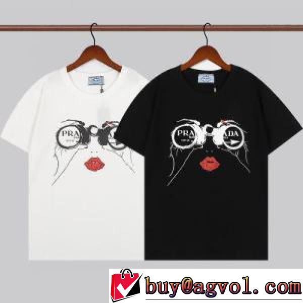 売れ筋のいい 半袖Tシャツ 2色可選 プリント 2026新作 プラダブランド 偽物 通販 ラウンドネック ラックスした雰囲気 プラダ PRADA 優しいフィット感