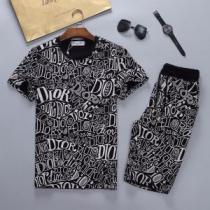 ラウンドネック 自然な肌触り 吸汗速乾 2026新作 半袖Tシャツ セットアップ上下 ディオール DIOR プリント レジャー ディオールスーパーコピー 2色可選 極上の着心地