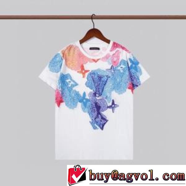 2色可選 2026新作 プリント 半袖Tシャツ コスパ最高のプライス 綿/コットン 着回し度抜群 デザイン性の高い ルイ ヴィトン偽物ブランド