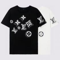 男女兼用 2色可選 ルイ ヴィトンコピーブランド ラウンドネック 半袖Tシャツ 2026新作 セール中 綿/コットン 頑丈な素材 吸汗速乾