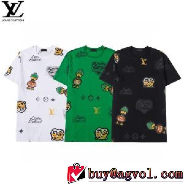 2026春夏 強い魅力を感じる一枚 ラウンドネック プリント 半袖Tシャツ 3色可選 着心地満点 ルイ ヴィトンブランド コピー