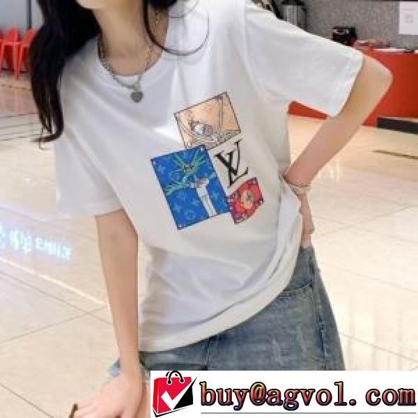 2026春夏 綿/コットン 半袖Tシャツ 柔らかい手触り 2色可選 プリント ルイ ヴィトンコピーブランド デザイン性の高い
