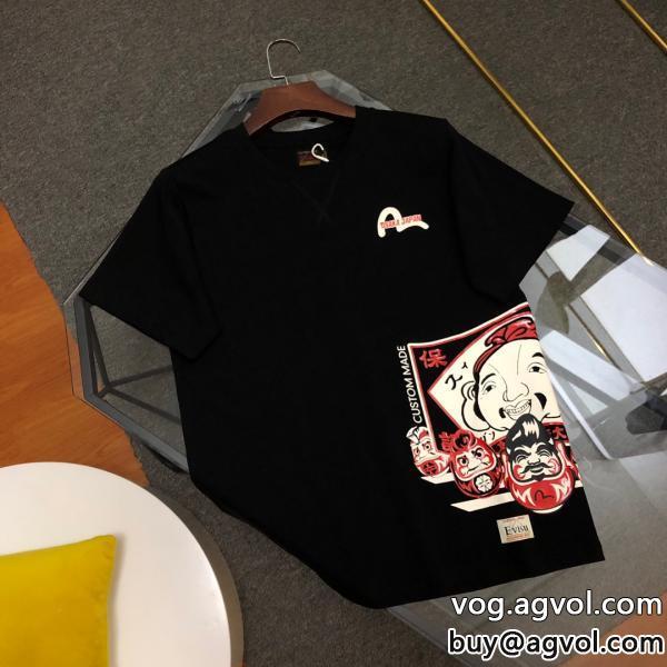 EVISU大人の雰囲気たっぷり大胆なカジュアルダウン半袖Tシャツブランド 通販