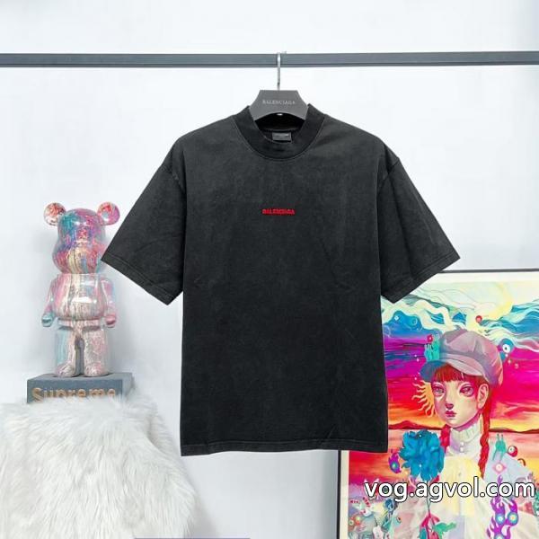 パリbalenciaga前後の定番アルファベット刺繍水洗炒雪片を旧半袖にしました