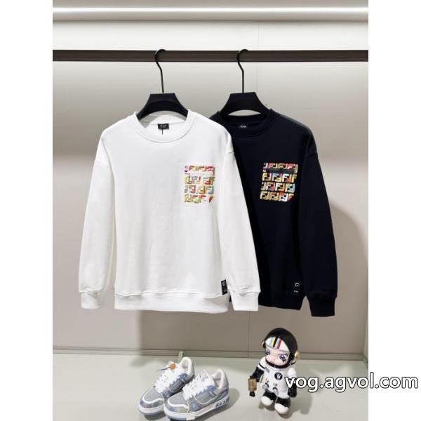 FENDI高品質七色F字母LOGO小標刺繍純綿丸首衛衣