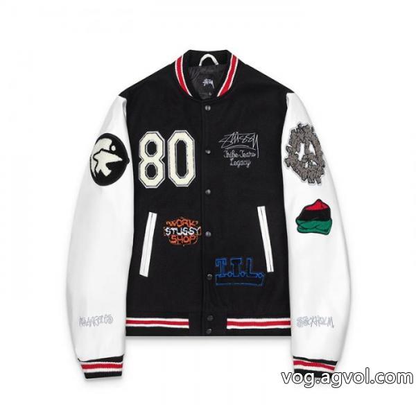 Stussy三方連名Ttl Varsity Jacketパッチワーク刺繍学校チーム野球服男女同型