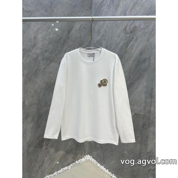 Moncler秋冬新作ダブルロゴ立体刺繍ロゴ丸首長袖Tシャツ