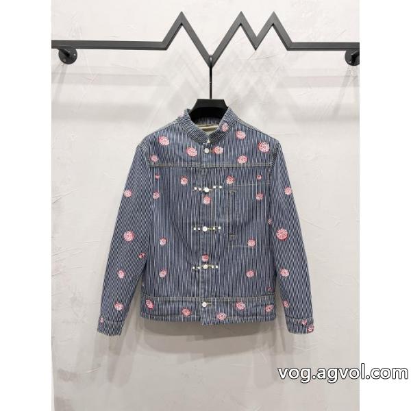 LOUIS VUITTONストライプ刺繍シングルバックルデニムジャケット