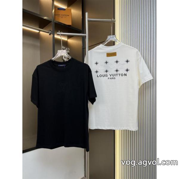 LOUIS VUITTONルイ・ヴィトン2026ss新作アルファベット柄工芸刺繍カップルカジュアル半袖Tシャツ