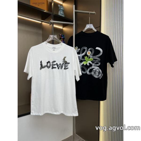 LOEWEロエベ2026 ss新作人工手描き柄カップルカジュアル半袖Tシャツ