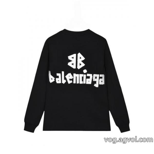 BALENCIAGA秋冬新作ヘッダー付き丸首水洗い旧長袖Tシャツ男女同型