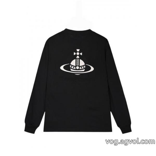 Vivienne westwood/2026秋冬新作凹凸刺繍アルファベット月の宇宙ステーション長袖Tシャツ