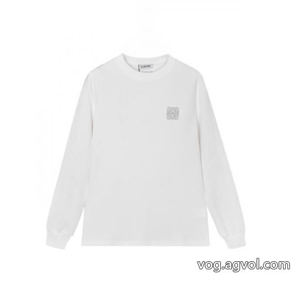LOEWE/ロエベ立体エンベロープ万針刺繍アルファベットロゴヘッダー丸首長袖Tシャツ