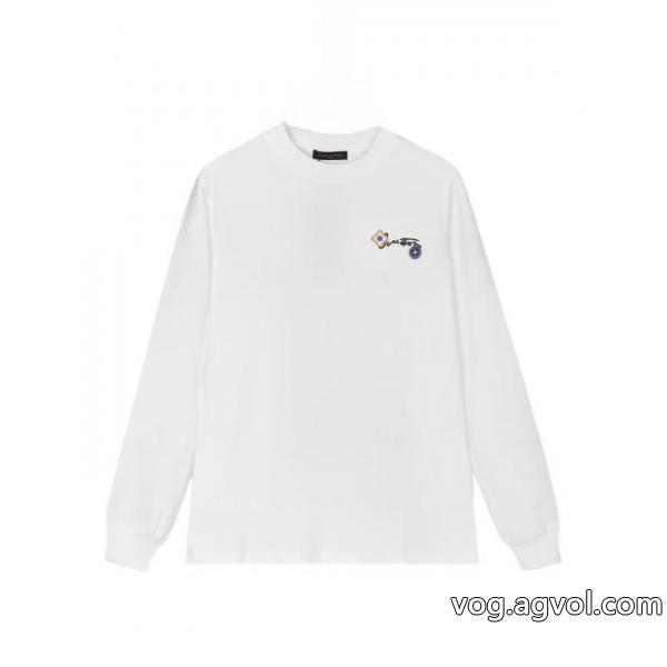 Louis Vuittonロバ家前後のフラワー重工刺繍アルファベットロゴ男女同型長袖Tシャツ