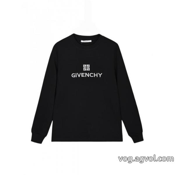 GIVENCHY万針刺繍クラシック梵字アルファベットロゴ背中カスタムピーチ長袖Tシャツ