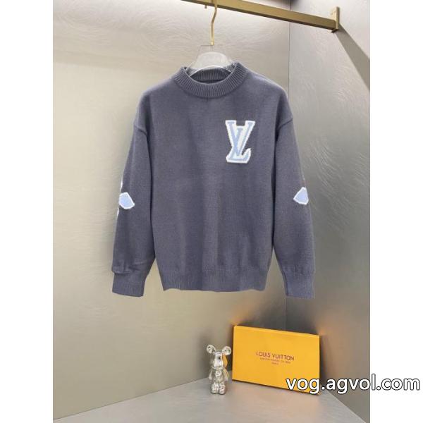 Louis Vuitton秀場限定スキーシリーズクローバーカフスロゴジャカードカップルニットクルーネックセーター