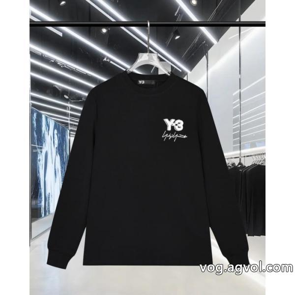 Y-3秋冬新作胸もと定番アルファベット柄ヘッダー丸首長袖Tシャツ