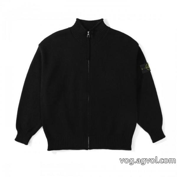 Stone Islandストーンアイランド定番ベーシックスリーブアームバッジロゴスタンドカラーニットコート