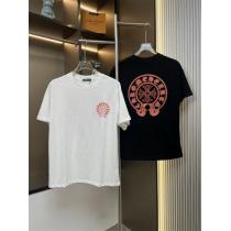 Chrome Hearts新作前後オレンジの馬蹄模様アルファベットの刺繍カップルカジュアル半袖Tシャツ