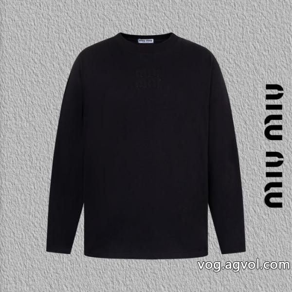 miumiu焼花アルファベット刺繍長袖Tシャツ